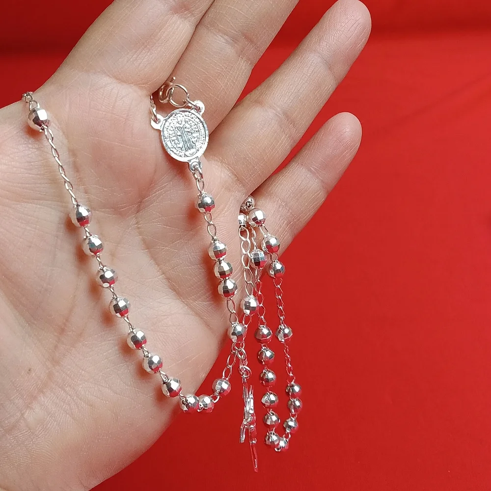 925‎ sterling SILVER men and women/Catholic ROSARIO necklace